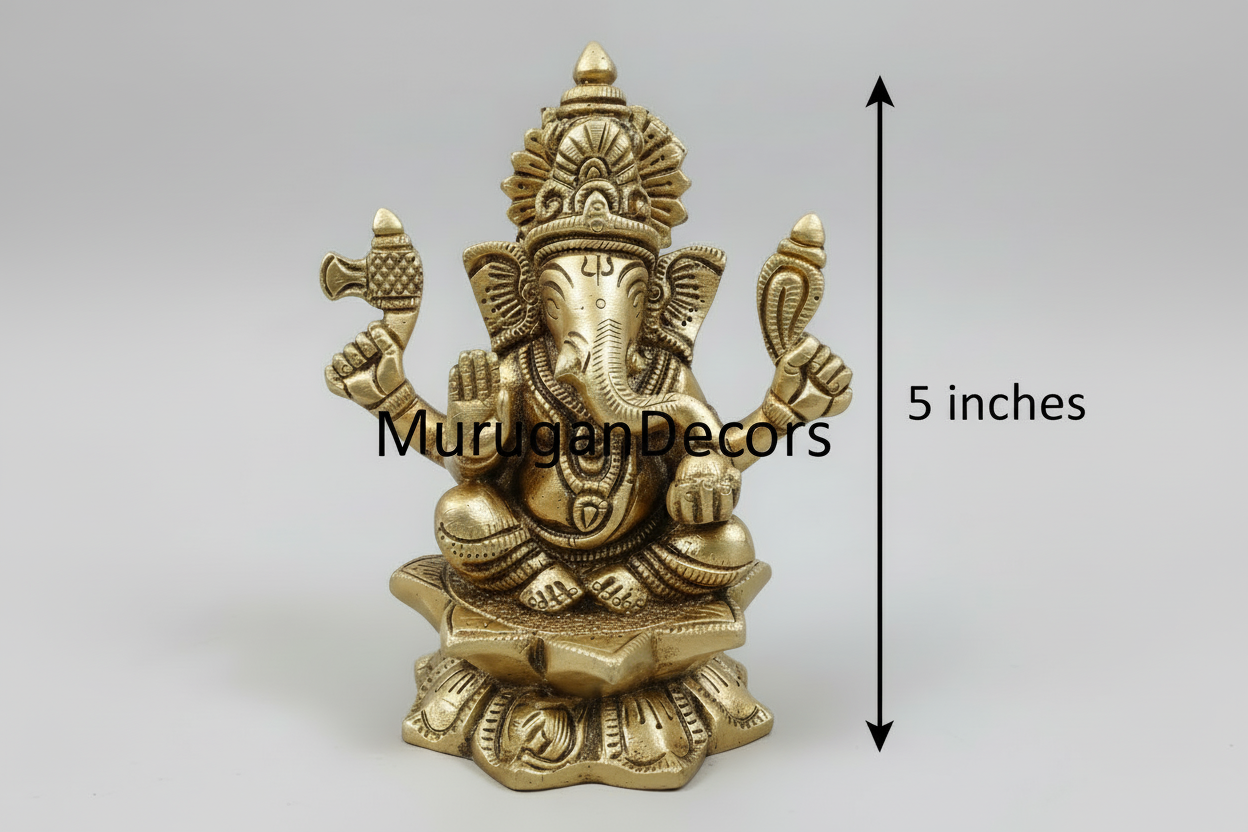 Brass Hindu god idols | 5 inch Ganesha and Lakshmi God statues with Lotus for pooja room | Vinayakar & Lakshmi Murti | Antique Brass Statue|Lakshmi |Vinayagar | Lakshmi brass Statue for Hindu pooja