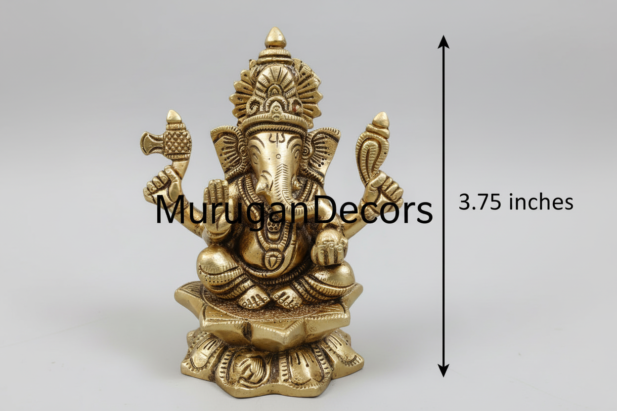 Brass Hindu god idols/ 3.75 *2.75 inch Lord Ganesha statues with Lotus  for pooja room | Vinayakar Murti | Antique Brass Statue| brass Statue for Hindu pooja