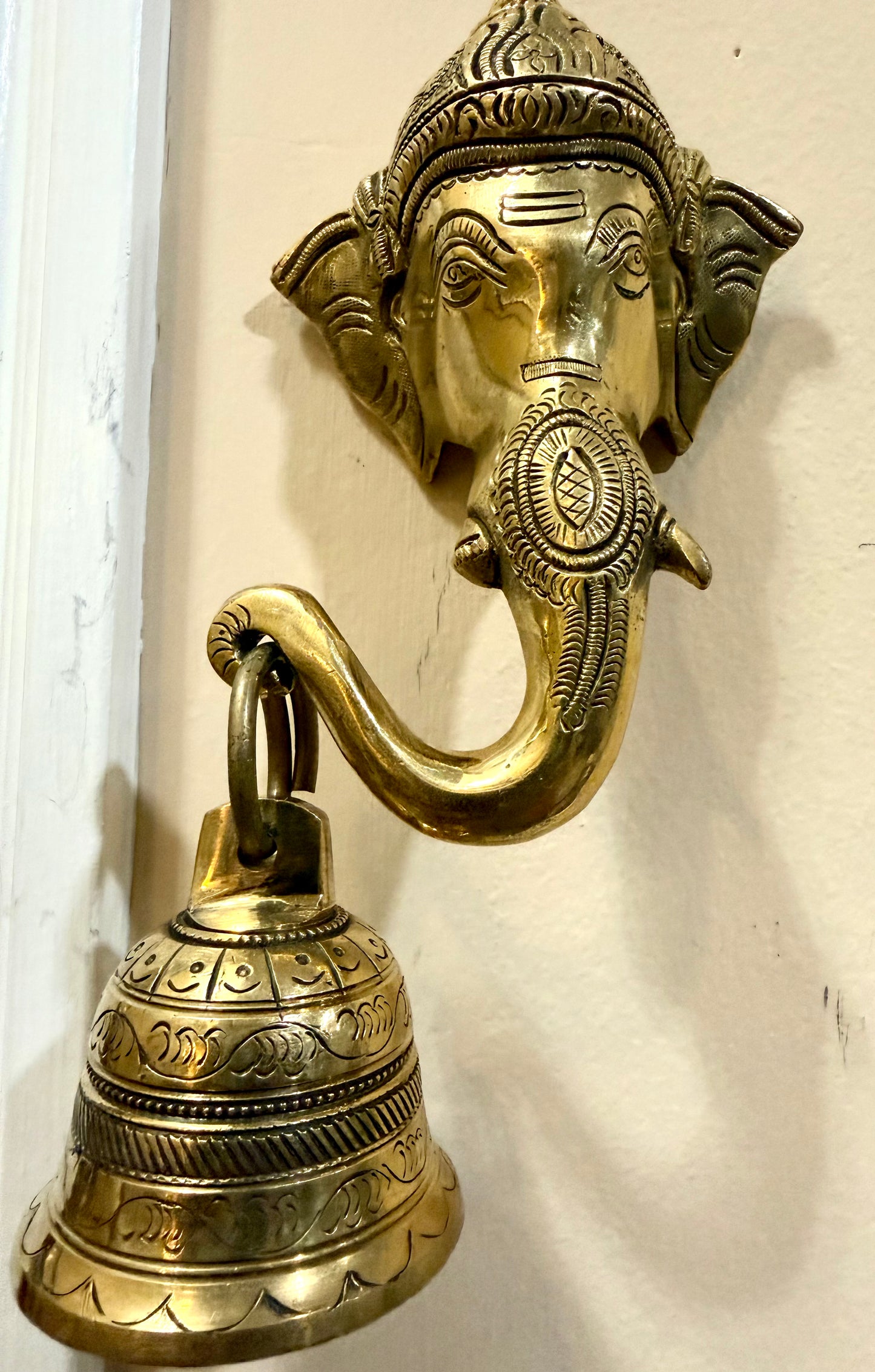 Brass Ethnic Wall Hanging Ganesha Face With Bell|Home Decor Item/Best House Warming Gift/Home Decorative by Indian Collectible 1 pc