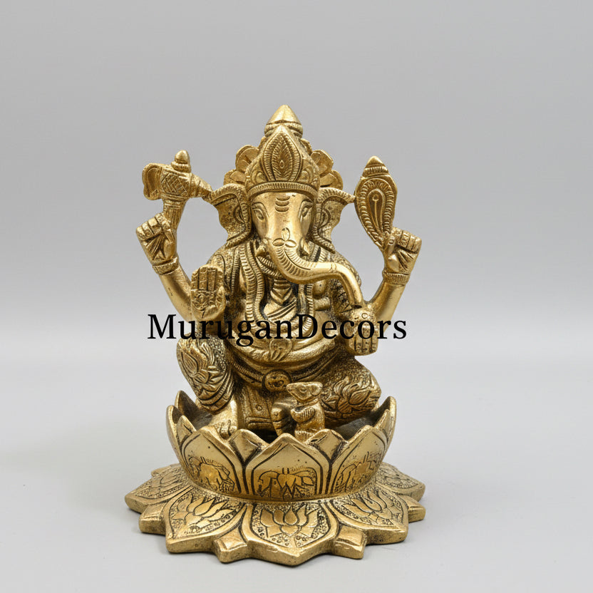 Brass Hindu god idols | 5.5 inch Ganesha and Lakshmi God statues with Lotus for pooja room | Vinayakar & Lakshmi Murti | Antique Brass Statue|Lakshmi |Vinayagar | Lakshmi brass Statue for Hindu pooja