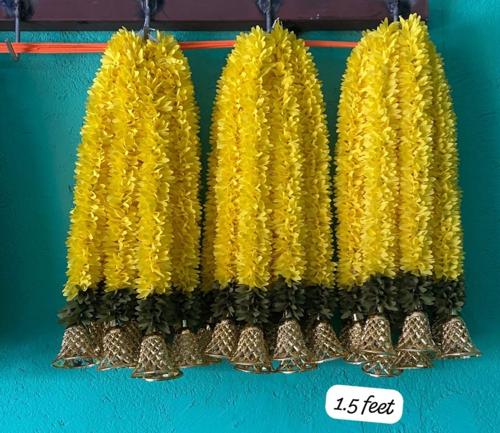 Jasmine Artificial garland with bell Decor / garland strings/ Pooja Decor / Indian Pooja Decor / Artifical Flower Decor / Flower Pooja Decor/ Ganesh Pooja Decor