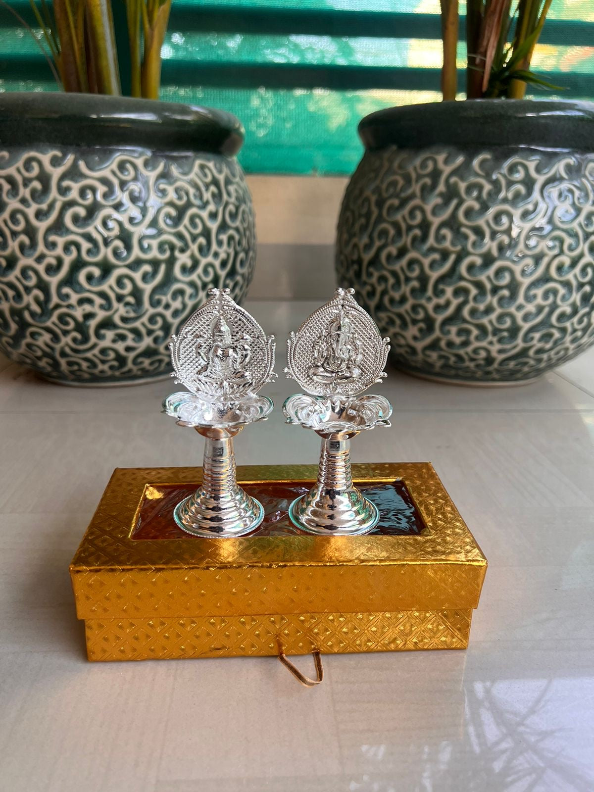 German Silver Laxmi Ganesh Deepam, Wedding Favor, Religious Gift, Pure Silver Gifts |return gifts| Favors Housewarming Gifting | Pooja Gifts– Traditional Return Gifts