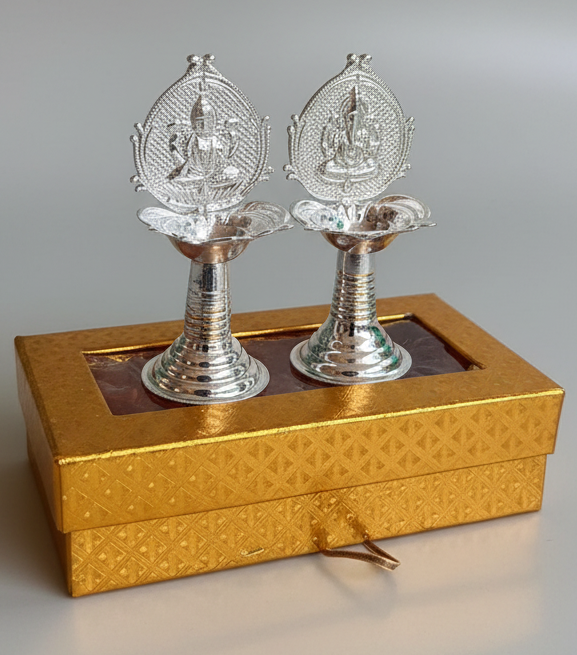 German Silver Laxmi Ganesh Deepam, Wedding Favor, Religious Gift, Pure Silver Gifts |return gifts| Favors Housewarming Gifting | Pooja Gifts– Traditional Return Gifts