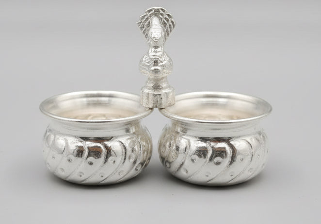 German Silver Peacock Kumkum stand (No Stones, plain carving) for housewarming pooja gifts| haldi kumkum holder for return gifts| Favors Housewarming Gifting | Pooja Gifts– Traditional Return Gifts