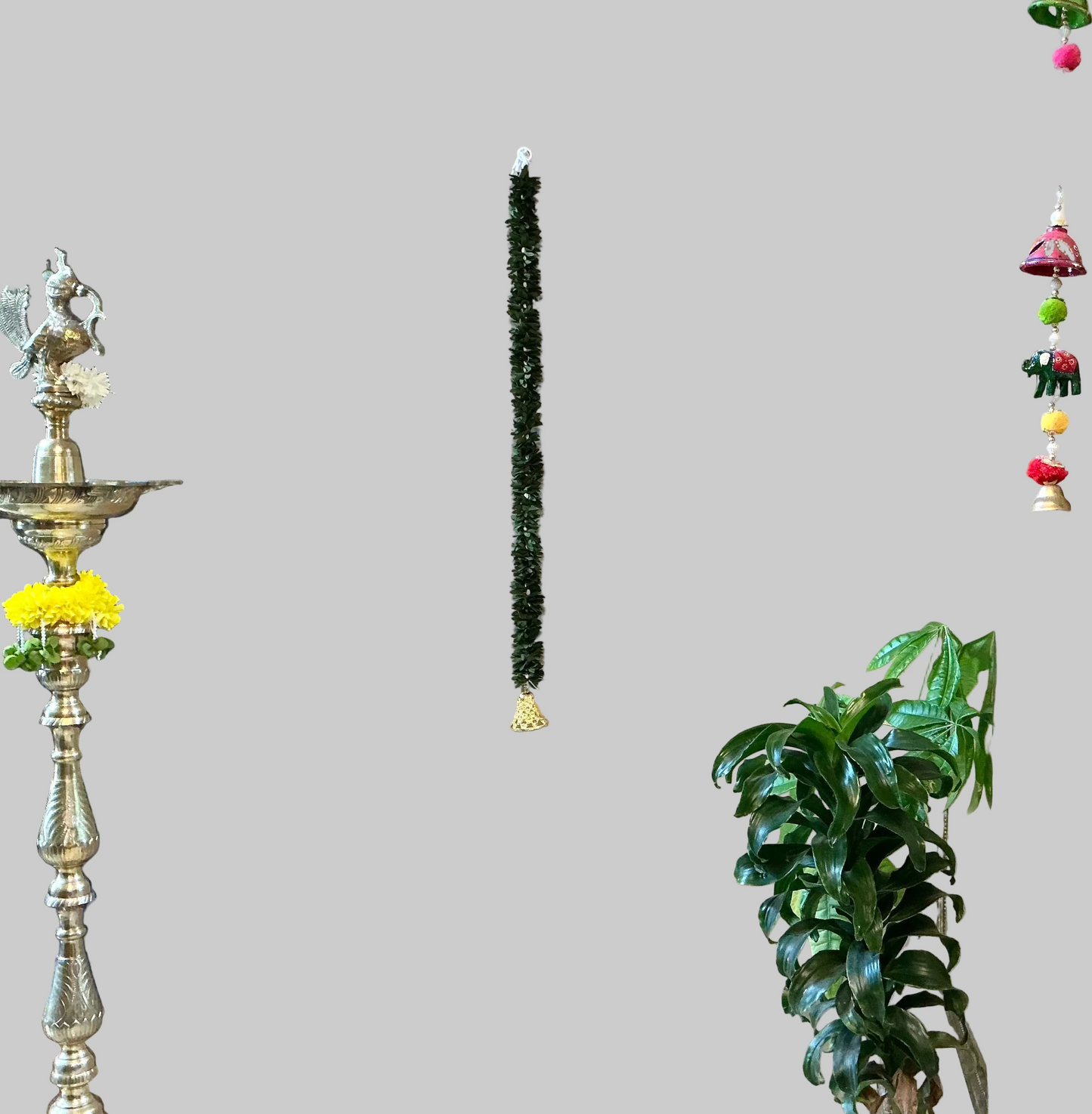 Jasmine Artificial garland with bell Decor / garland strings/ Pooja Decor / Indian Pooja Decor / Artifical Flower Decor / Flower Pooja Decor/ Ganesh Pooja Decor