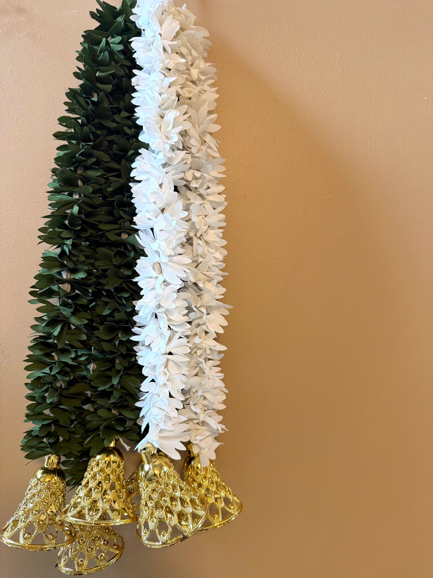 Jasmine Artificial garland with bell Decor / garland strings/ Pooja Decor / Indian Pooja Decor / Artifical Flower Decor / Flower Pooja Decor/ Ganesh Pooja Decor