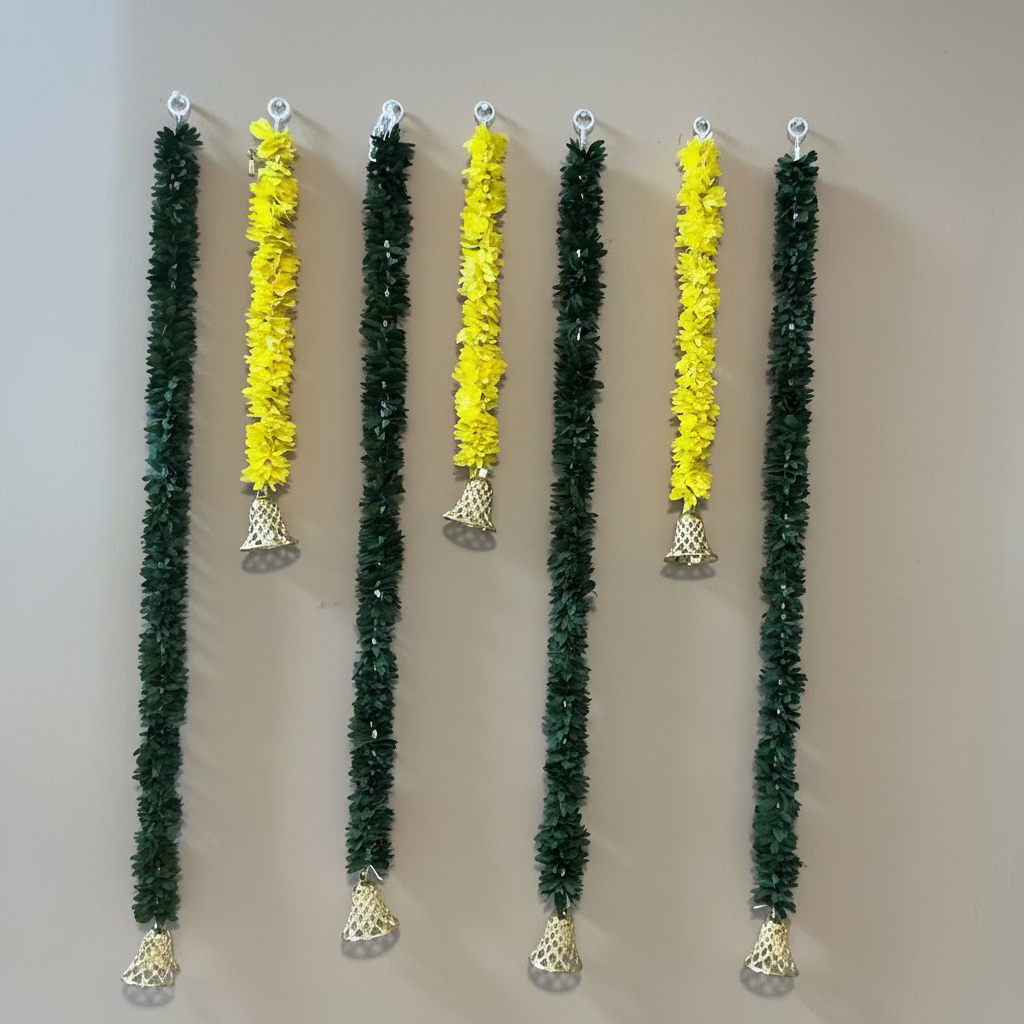 Jasmine Artificial garland with bell Decor / garland strings/ Pooja Decor / Indian Pooja Decor / Artifical Flower Decor / Flower Pooja Decor/ Ganesh Pooja Decor