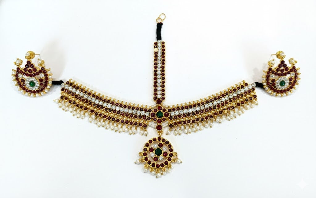 Bharathanatyam Dance Jewellery full Set| Kemp Bharatanatyam Jewelry/ Stone & Pearl Jewelry Set For Dance