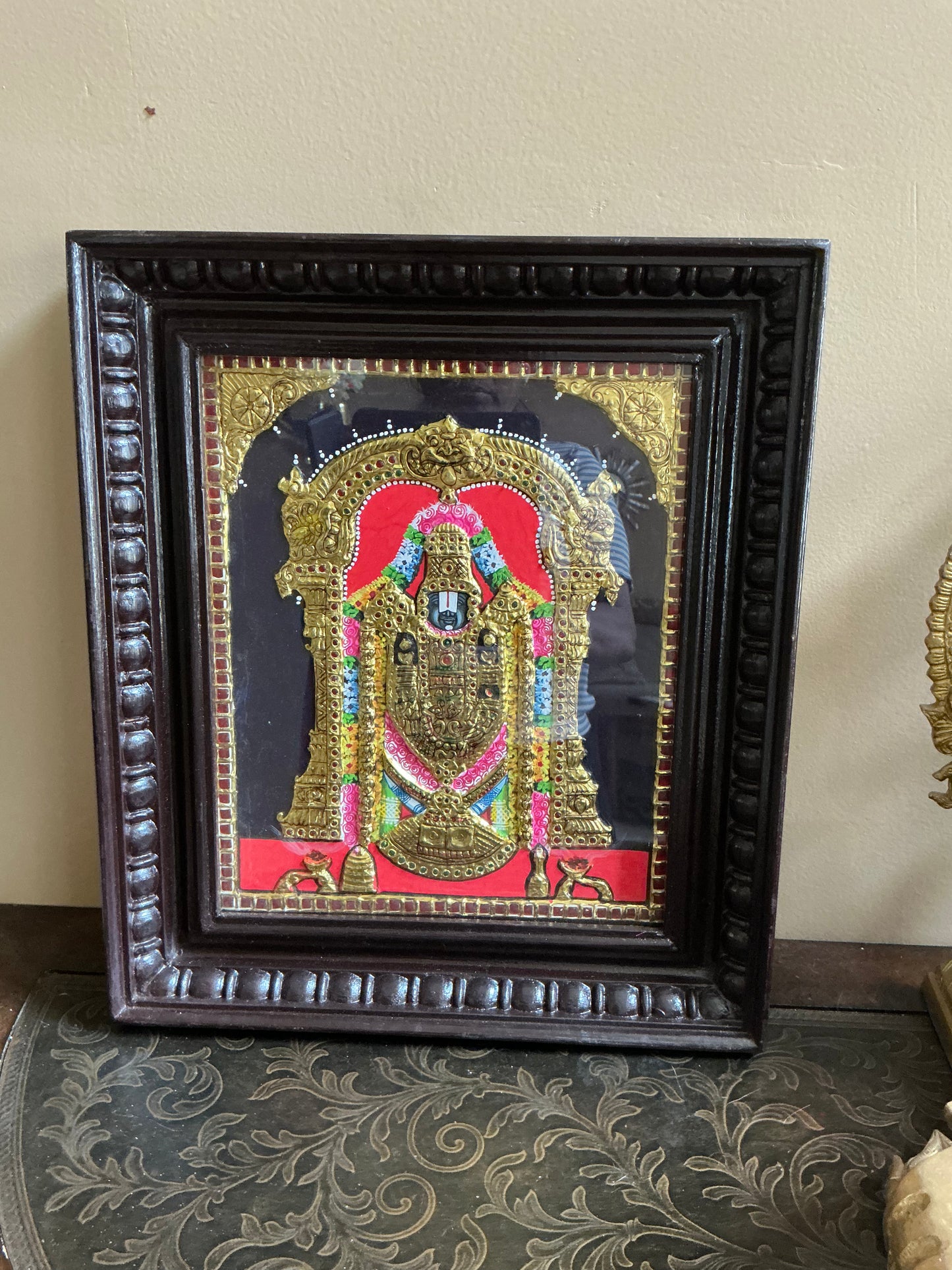 Venkateswara Tirupati Balaji Tanjore Painting With Teakwood Frame – (15x13 in) Hindu Deity Photo Frames for Home Pooja Mandir and for housewarming pooja
