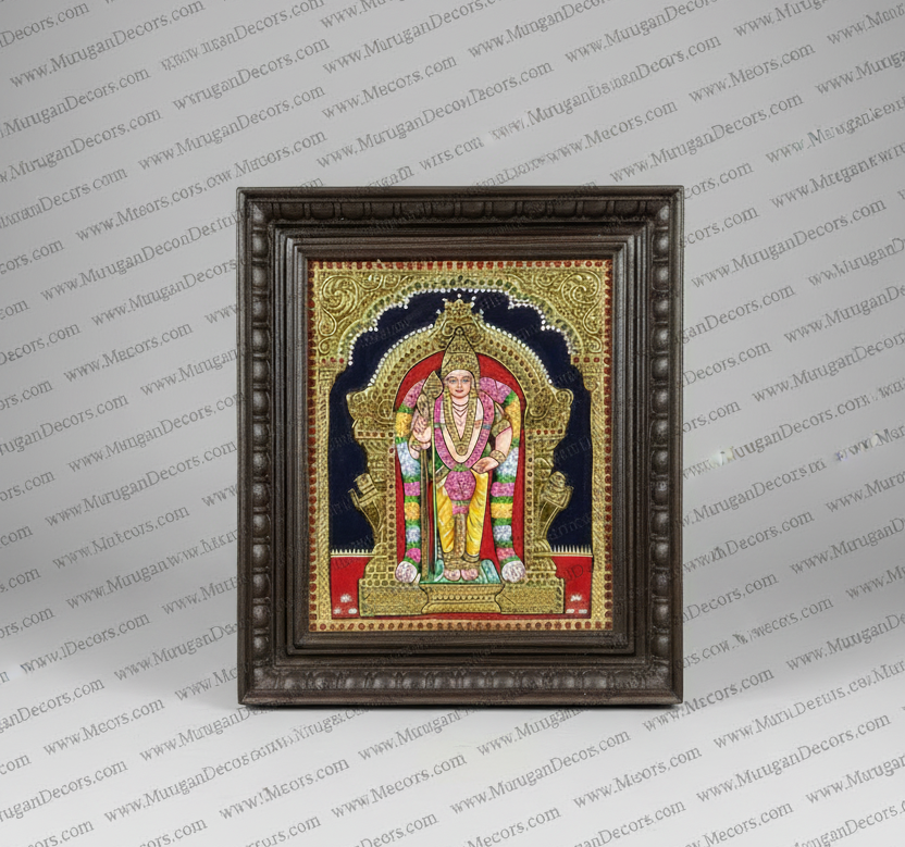 Lord Murugan Tanjore Painting With Teakwood Frame – (15x13 in) Hindu Deity Photo Frames for Home Pooja Mandir and for housewarming pooja