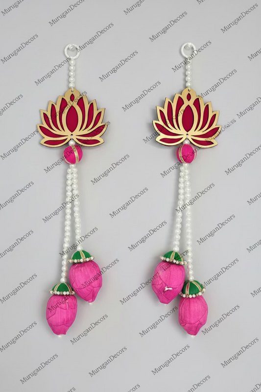 pair of Lotus Hanging with lotus cut for Decoration |Staircase hanging toran|Floral Wall Hanging With Pearl Beads Lotus Buds|hanging toran | Lotus garland strings / Indian Pooja Decor / Artifical Flower Decor / Flower Pooja Decor/ Housewarming  Decor
