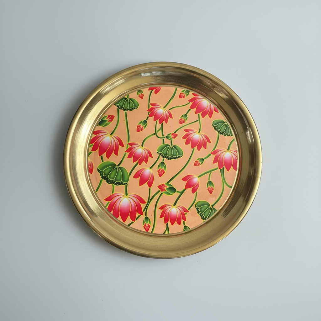Brass decorated plates  /Flower design work brass |pooja thali|pooja plate| Housewarming Gift, Thambulam Plate, Pooja Gift, Return Gift, Navarathri gift, Diwali Gift