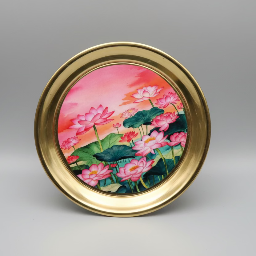 Brass decorated plates  /Flower design work brass |pooja thali|pooja plate| Housewarming Gift, Thambulam Plate, Pooja Gift, Return Gift, Navarathri gift, Diwali Gift