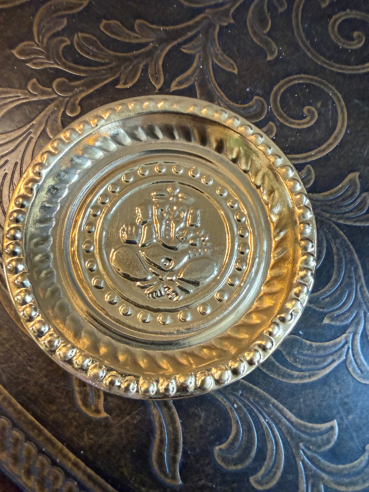 brass pooja plate with Ganesha| Diya stand|villakku manai|pooja thali| puja plate  | pooja favours | housewarming return gifts |