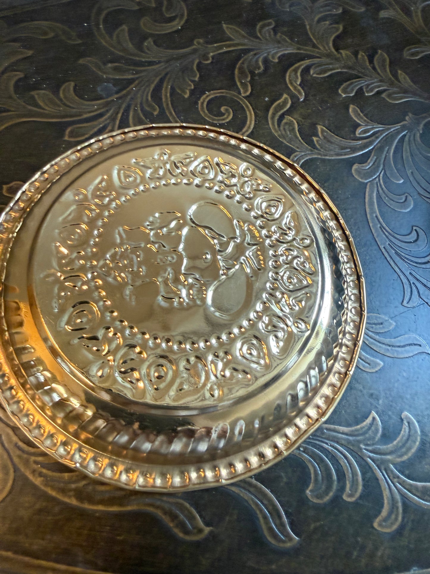 brass pooja plate with Ganesha| Diya stand|villakku manai|pooja thali| puja plate  | pooja favours | housewarming return gifts |