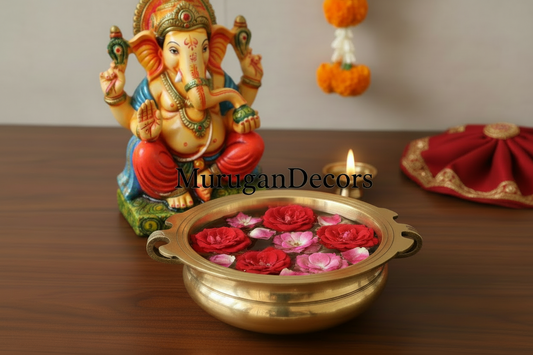 Decorative Heavy Brass Urli Bowl with Handles |Brass Urli Bowl | prasadam bowl | Pooja & Decor, Indian Wedding Favor|return gifts|God stand |diwali decor|housewarming gifts