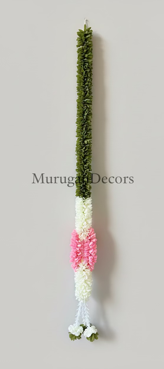 3.5 feet Green and Prink white garland |Lilly garland for housewarming decoration backdrop garlands(count-1)|Haldi decorations|wedding and diwali garlands|ganesha festival hanging decors