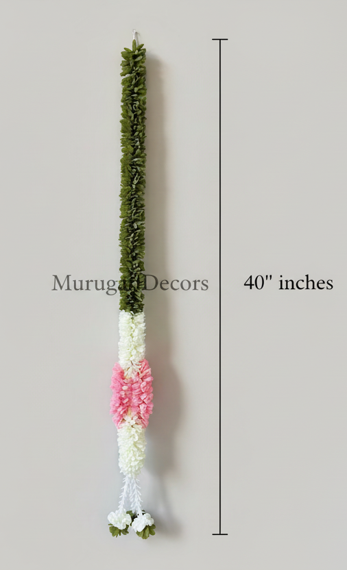 3.5 feet Green and Prink white garland |Lilly garland for housewarming decoration backdrop garlands(count-1)|Haldi decorations|wedding and diwali garlands|ganesha festival hanging decors