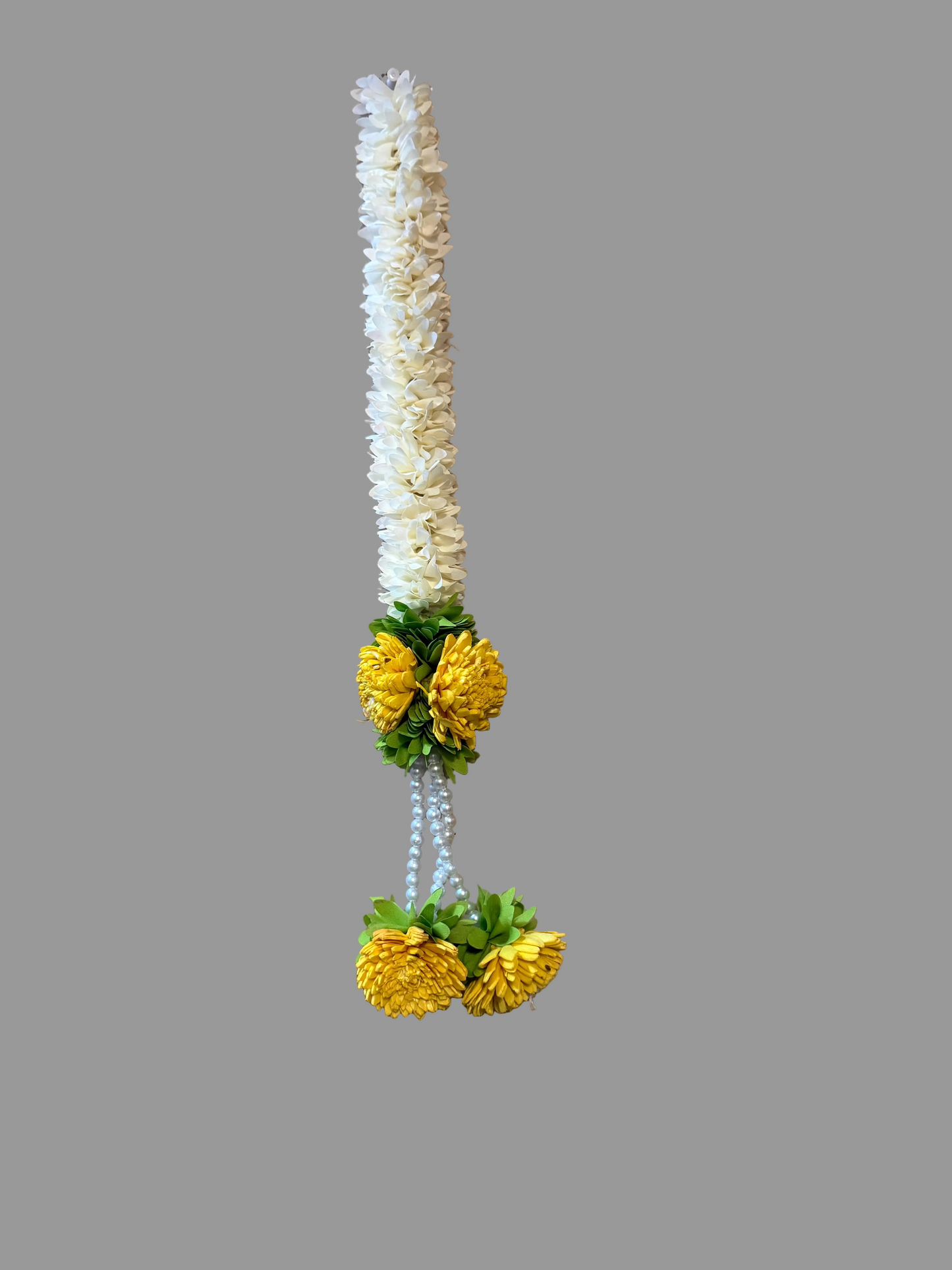 Jasmine with yellow solawood flower hanging  / rose buds garland strings/housewarming  Pooja Decor / Indian Pooja Decor / Artifical Flower Decor / Flower Pooja Decor/ Ganesh Pooja Decor