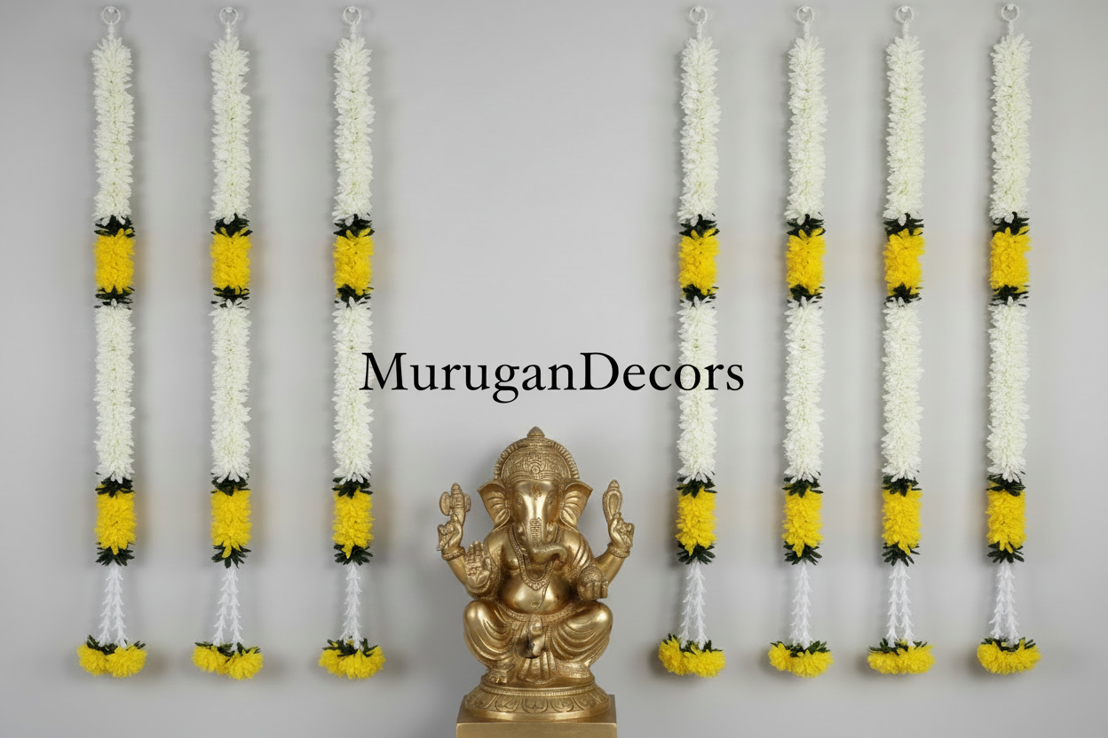 2.5 feet yellow Lilly garland for housewarming decoration backdrop garlands(count-1)|Haldi decorations|wedding and diwali garlands|ganesha festival decor