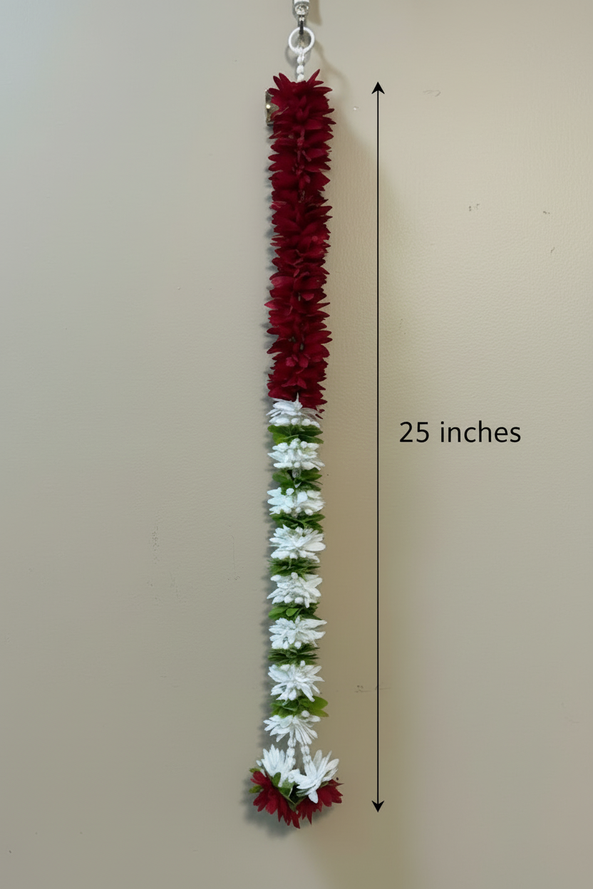 4 feet maroon and white Lilly garland for housewarming decoration backdrop garlands(count-1)|Haldi decorations|wedding and diwali garlands|ganesha festival