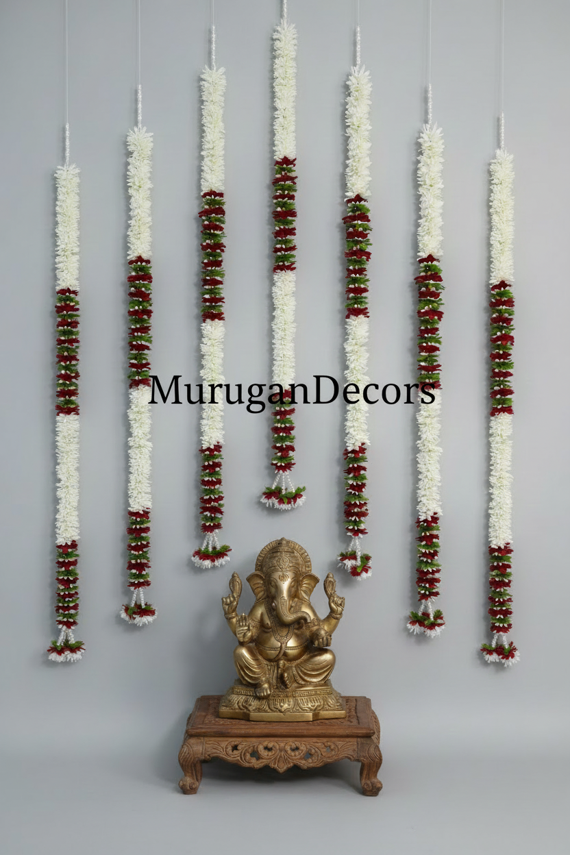 4 feet maroon and white Lilly garland for housewarming decoration backdrop garlands(count-1)|Haldi decorations|wedding and diwali garlands|ganesha festival