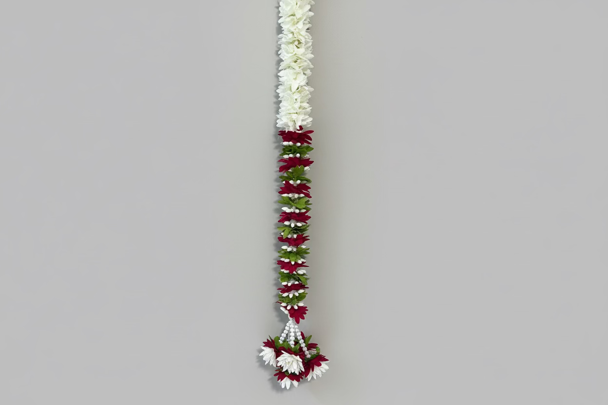 4 feet maroon and white Lilly garland for housewarming decoration backdrop garlands(count-1)|Haldi decorations|wedding and diwali garlands|ganesha festival
