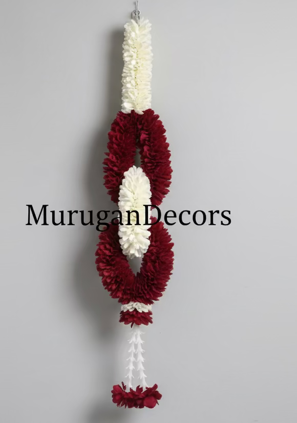 2 feet maroon and white Lilly garland for housewarming decoration backdrop garlands(count-1)|Haldi decorations|wedding and diwali garlands|ganesha festival hanging decors