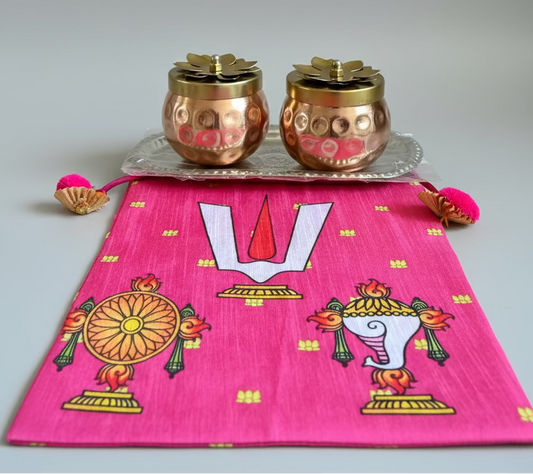 Copper,Brass Decorative Storage Jar with Floral Lid | Indian Gift Box | Dry fruit jar and tray|Wedding Return Gift | Home Décor|Traditional Diwali / Housewarming Gifting | Pooja Favors