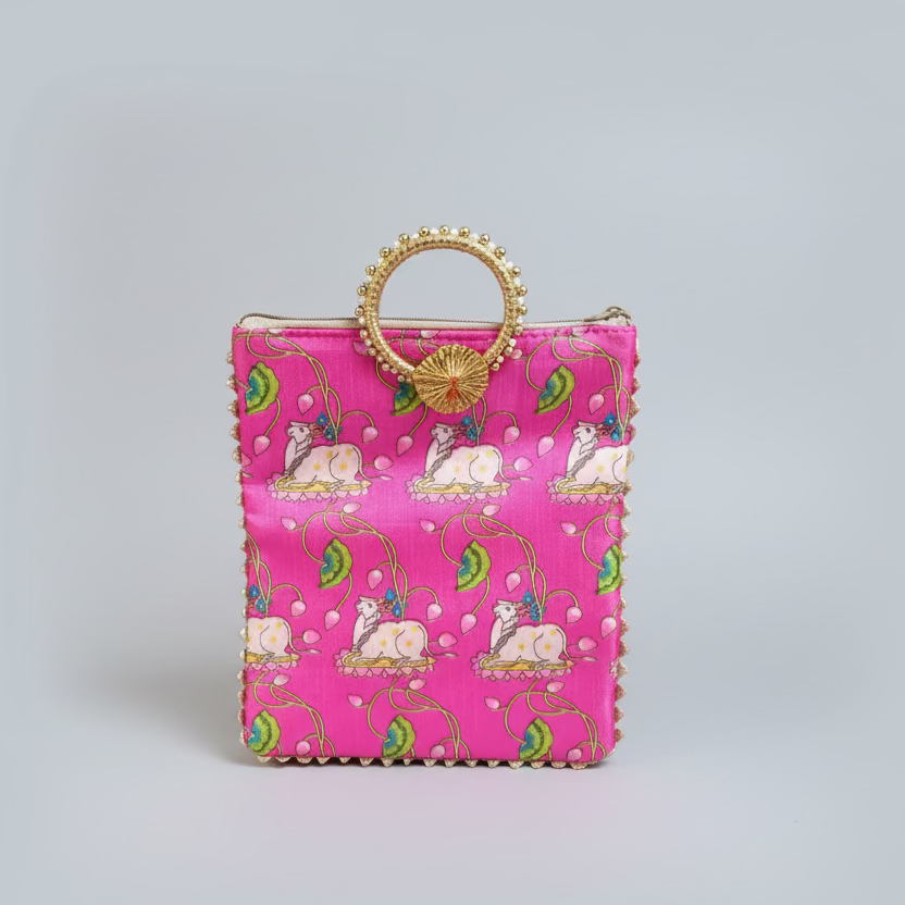 Pichwai Potli Bag | Embroidered Cow Design | Indian Wedding Return Gift Pouch|Pichwai potli bags | Indian Wedding Favor, Diwali Return Gift |Favors Housewarming Gifting | silk pichwai bags| Housewarming Gifts |Traditional Return Gifts