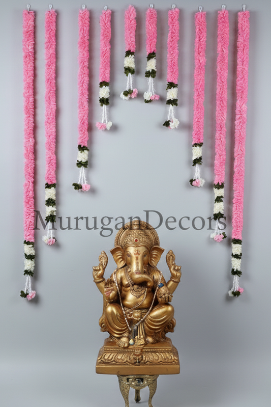 Indian Artificial flower garland pooja backdrop garland set for housewarming/festival decorations/pink garlands