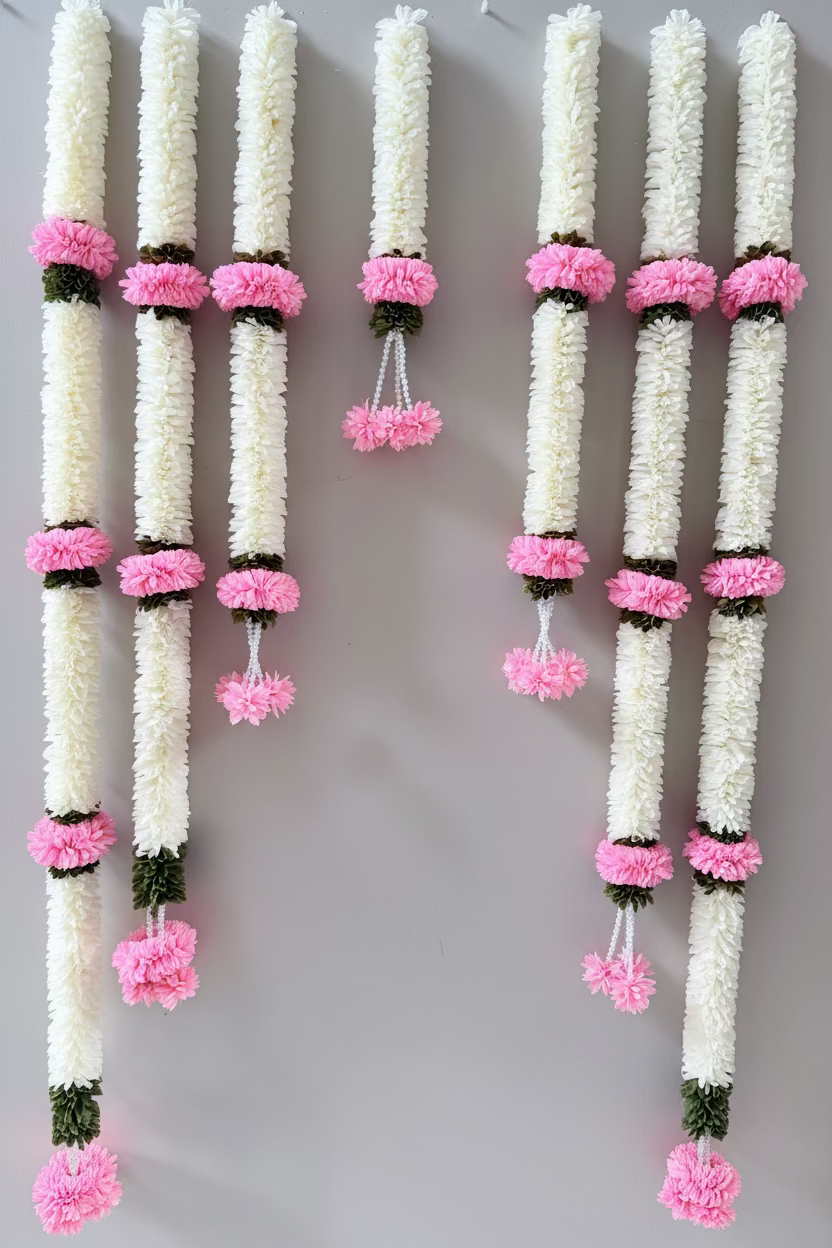 Indian Artificial flower garland|Pink and Orange color Garland| pooja backdrop garland set for housewarming/festival decorations/pink garlands