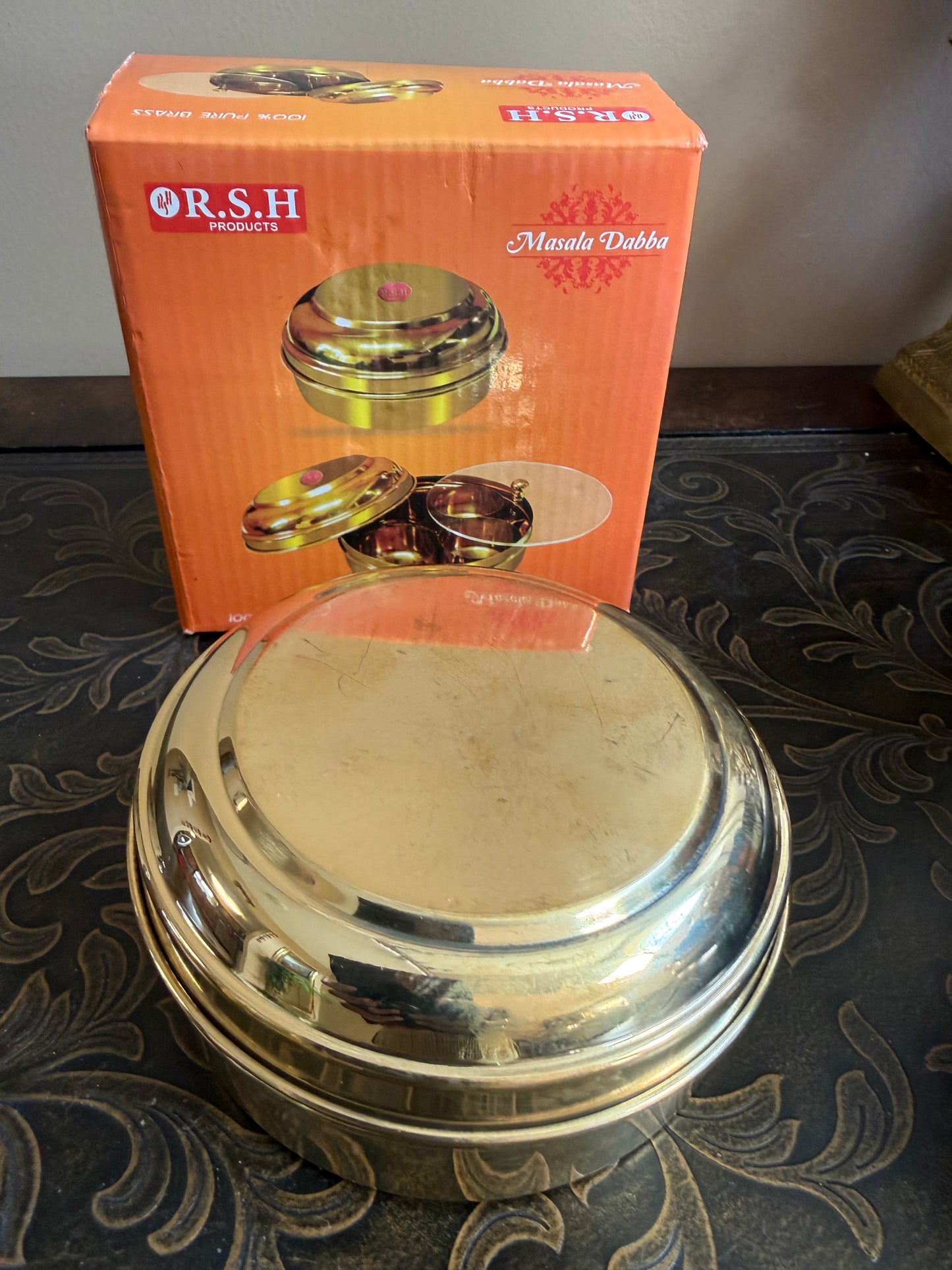 Traditional Brass Masala Dabba – 5-Compartment Indian Spice Box | Perfect for Housewarming , Diwali & Festival Return Gifts| Masala Spice Box, Pooja Storage| pooja favours | Navaratri return gifts