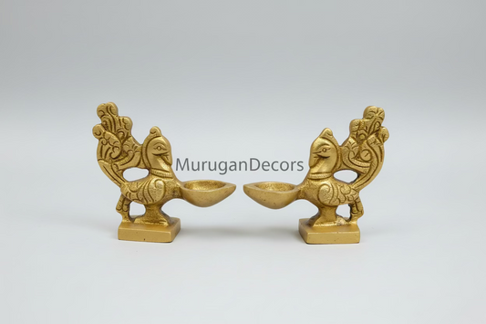 Miniature Handcrafted Brass Peacock Diya Holders – set of 2 | Traditional Indian Decor | Festive Home Accent|Brass Annam Vilakku/ |brass peacock diya/ villakku |brass lamp for gifting | Brass Annam vilakku Oil Lamp | Traditional India Decorative Lamp