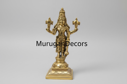 Brass Vishnu Murti Standing On Base - 6 Inches | Vishnu Idol |Antique Brass Idol For Worship| Brass vishnu statue|Hindu god idols/God statues for pooja room | (6 inch) |God Murti | Antique Brass Statue|Vishnu | brass Statue for Hindu pooja