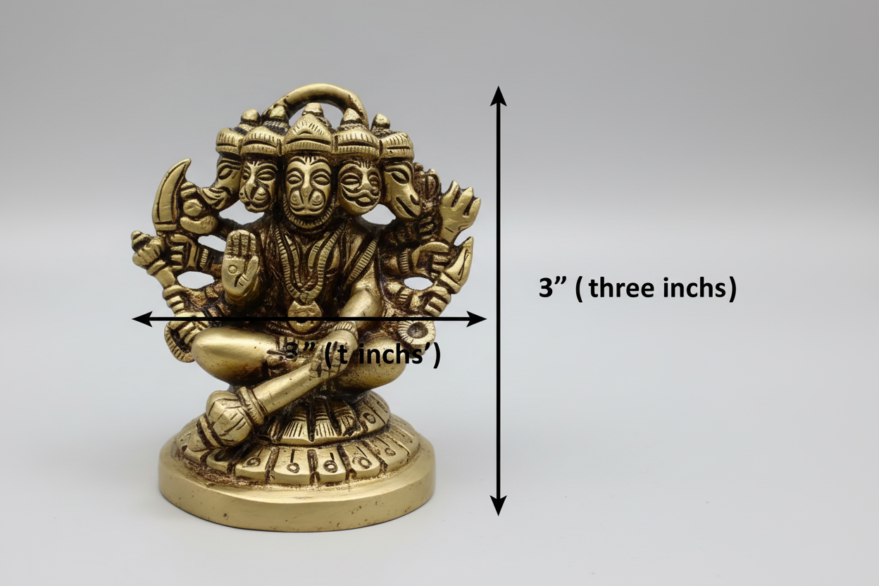 Brass Hanuman Idol – Lord Hanuman Statue| Panchamuki Hanuman statue|Hindu god idols for pooja room | (3 inch) |God Murti | Antique Brass Statue for Hindu pooja