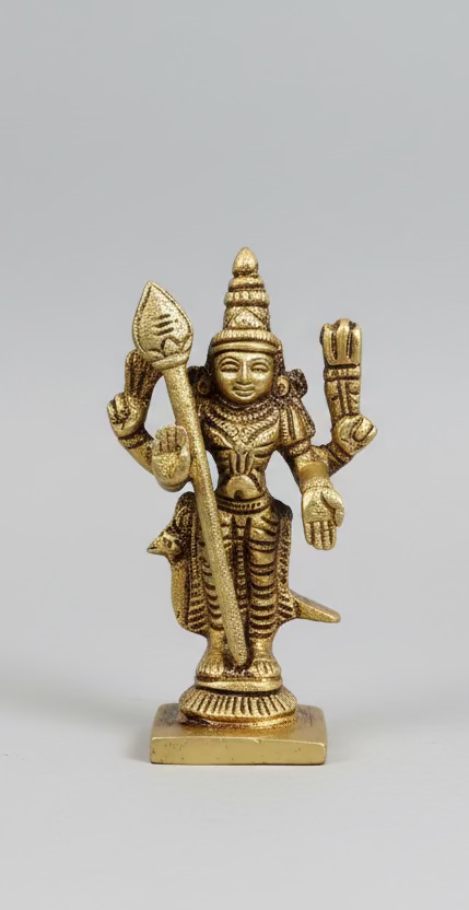 Brass Murugan (Karthikeya) Idol | Lord Murugan Statue |Brass Hindu god idols | 5 inch Murugan statues for pooja room | Murugan Murti | Antique Brass Statue| for Hindu pooja