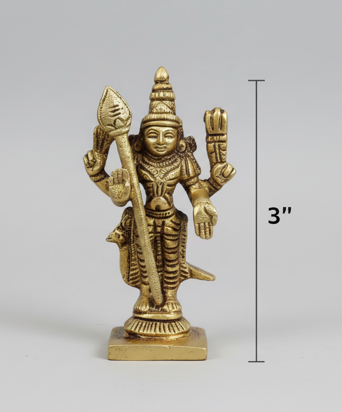 Brass Murugan (Karthikeya) Idol | Lord Murugan Statue |Brass Hindu god idols | 5 inch Murugan statues for pooja room | Murugan Murti | Antique Brass Statue| for Hindu pooja