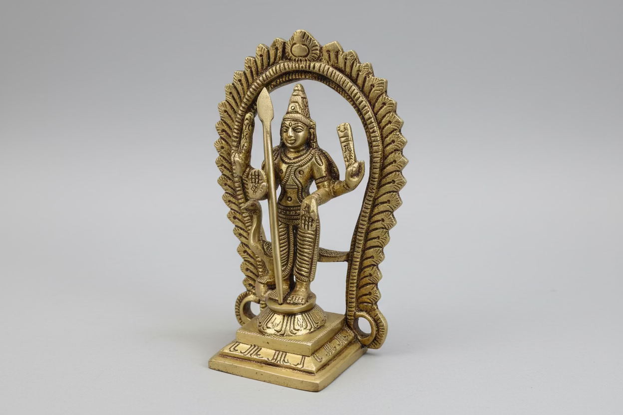 Brass Murugan (Karthikeya) Idol | Lord Murugan Statue |Brass Hindu god idols | 5 inch Murugan statues for pooja room | Murugan Murti | Antique Brass Statue| for Hindu pooja