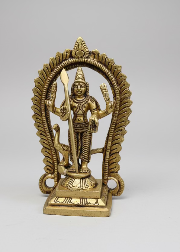 Brass Murugan (Karthikeya) Idol | Lord Murugan Statue |Brass Hindu god idols | 5 inch Murugan statues for pooja room | Murugan Murti | Antique Brass Statue| for Hindu pooja
