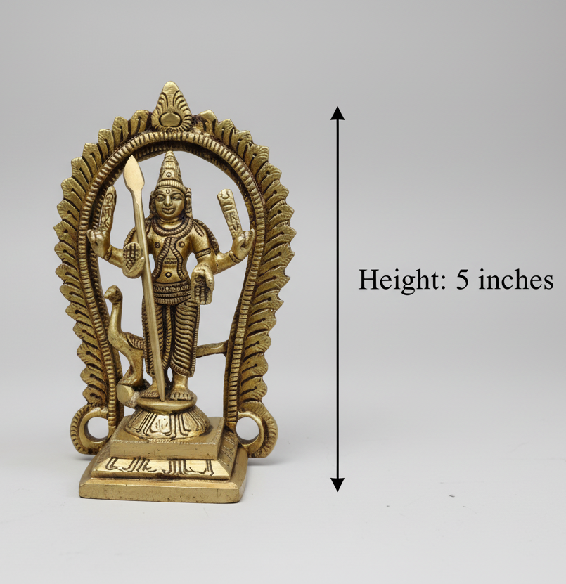 Brass Murugan (Karthikeya) Idol | Lord Murugan Statue |Brass Hindu god idols | 5 inch Murugan statues for pooja room | Murugan Murti | Antique Brass Statue| for Hindu pooja