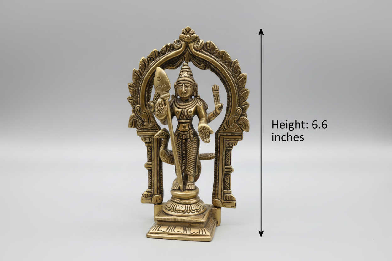 Brass Murugan (Karthikeya) Idol | Lord Murugan Statue |Brass Hindu god idols | 5 inch Murugan statues for pooja room | Murugan Murti | Antique Brass Statue| for Hindu pooja