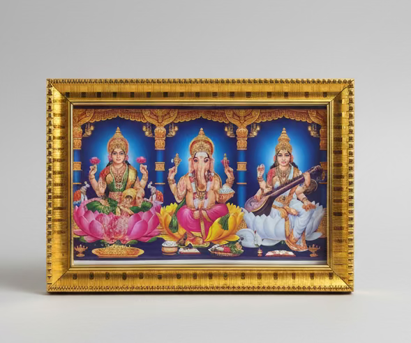 All 5 Hindu Gods Photo Frame – Lakshmi, Ganesha, Saraswati, Balaji, Murugan Divine Set for Housewarming; Pooja Mandir