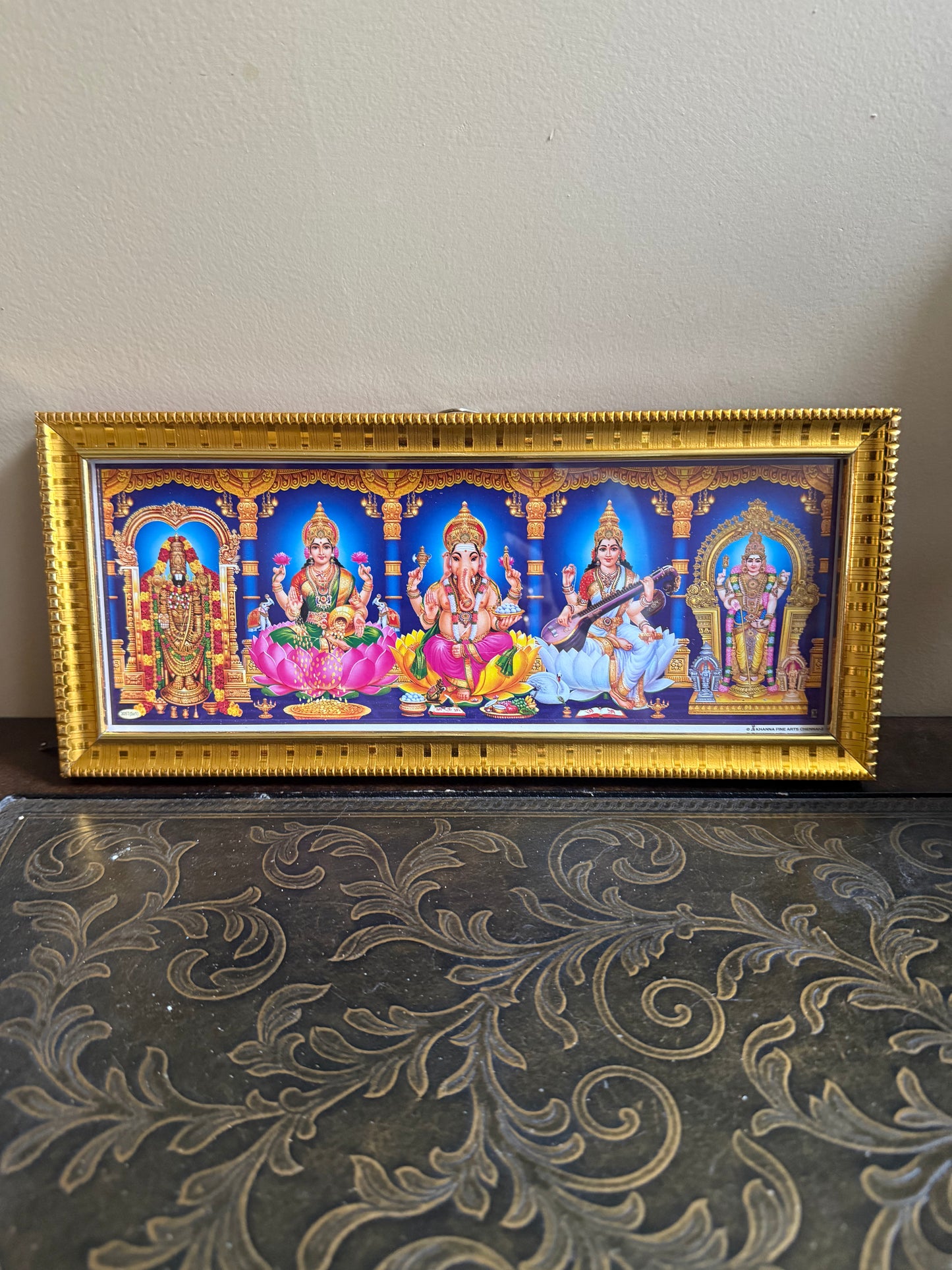 All 5 Hindu Gods Photo Frame – Lakshmi, Ganesha, Saraswati, Balaji, Murugan Divine Set for Housewarming; Pooja Mandir