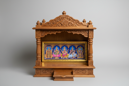 All 5 Hindu Gods Photo Frame – Lakshmi, Ganesha, Saraswati, Balaji, Murugan Divine Set for Housewarming; Pooja Mandir
