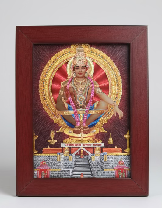 Lord Ayyappa Rosewood Synthetic Photo Frame – Divine Wall Art for Home Mandir | Ayyappa photo frame | Pooja Room