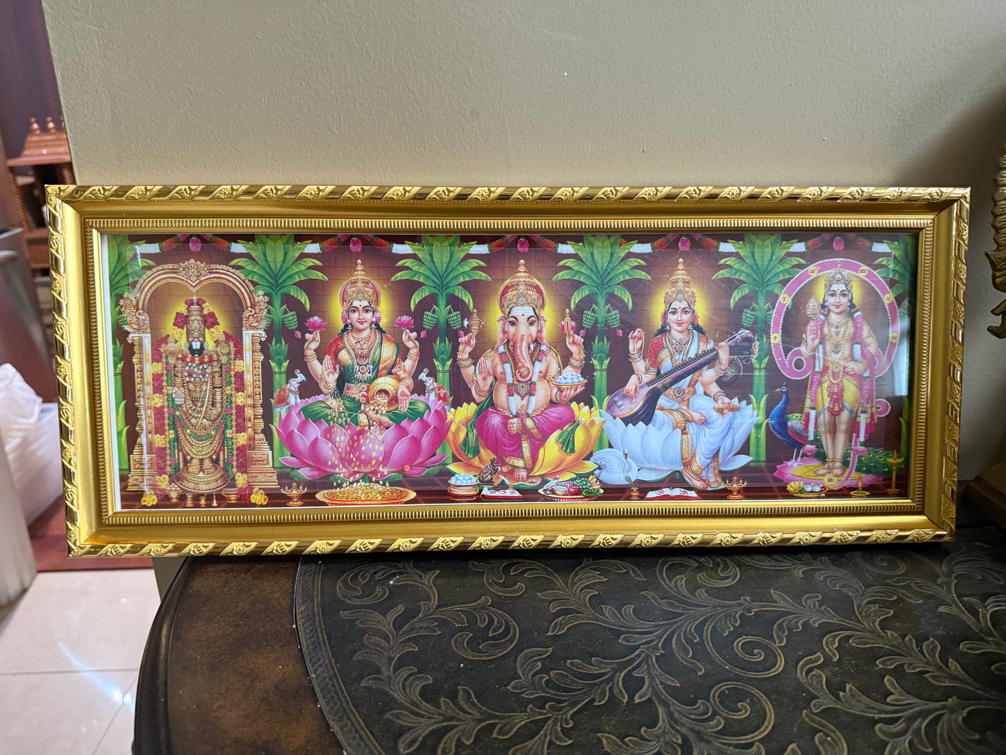 All 5 Hindu Gods Photo Frame – Lakshmi, Ganesha, Saraswati, Balaji, Murugan Divine Set for Housewarming; Pooja Mandir