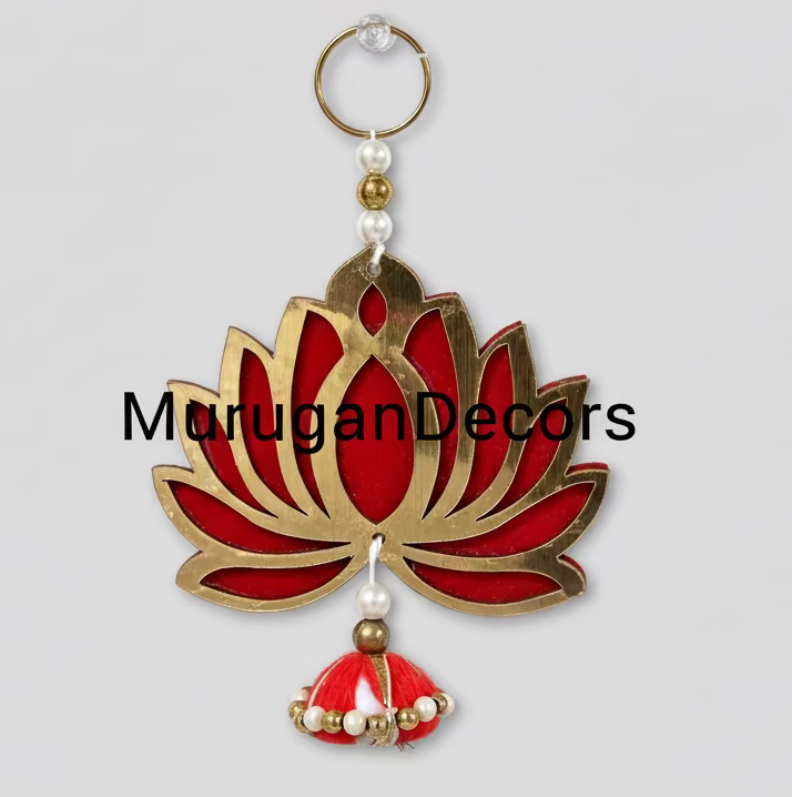 1piece Acrylic Handmade Pink Lotus latkan Hangings Garlands |Diwali Floral Wall Hangings | Indian Pooja Room Wood Decoration |Back Dropper Showpiece for Diwali Temple Home Wall Decor | Festival Decor