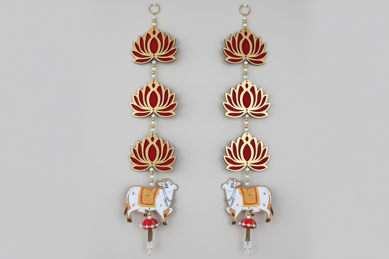 Lotus with Cow hanging | Latkan Toran set | housewarming decorations/ pooja decoration/ Ganpati Decor |Diwali Decoration