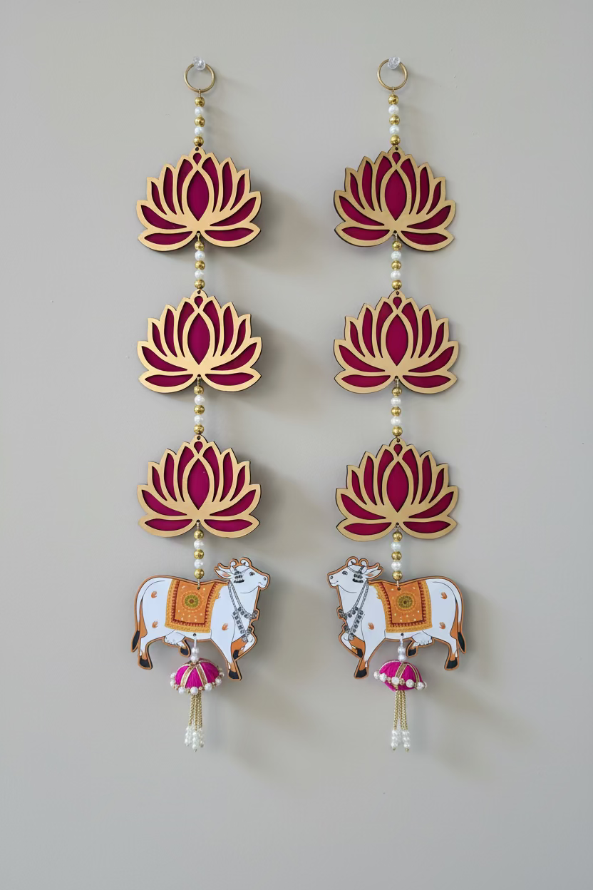 Lotus with Cow hanging | Latkan Toran set | housewarming decorations/ pooja decoration/ Ganpati Decor |Diwali Decoration